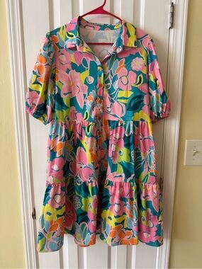 Floral Tiered Dress - Pink & Teal